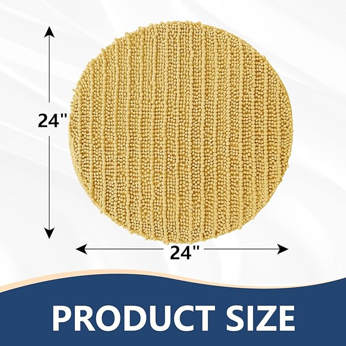 Arotive Luxury Round Chenille Bathroom Rug Mat, Extra Soft Thick Absorbent Shaggy Bath Rugs, Non-Slip Machine Wash Dry Plush Bath Mats for Bathroom, Shower and Tub, 24x24, Yellow