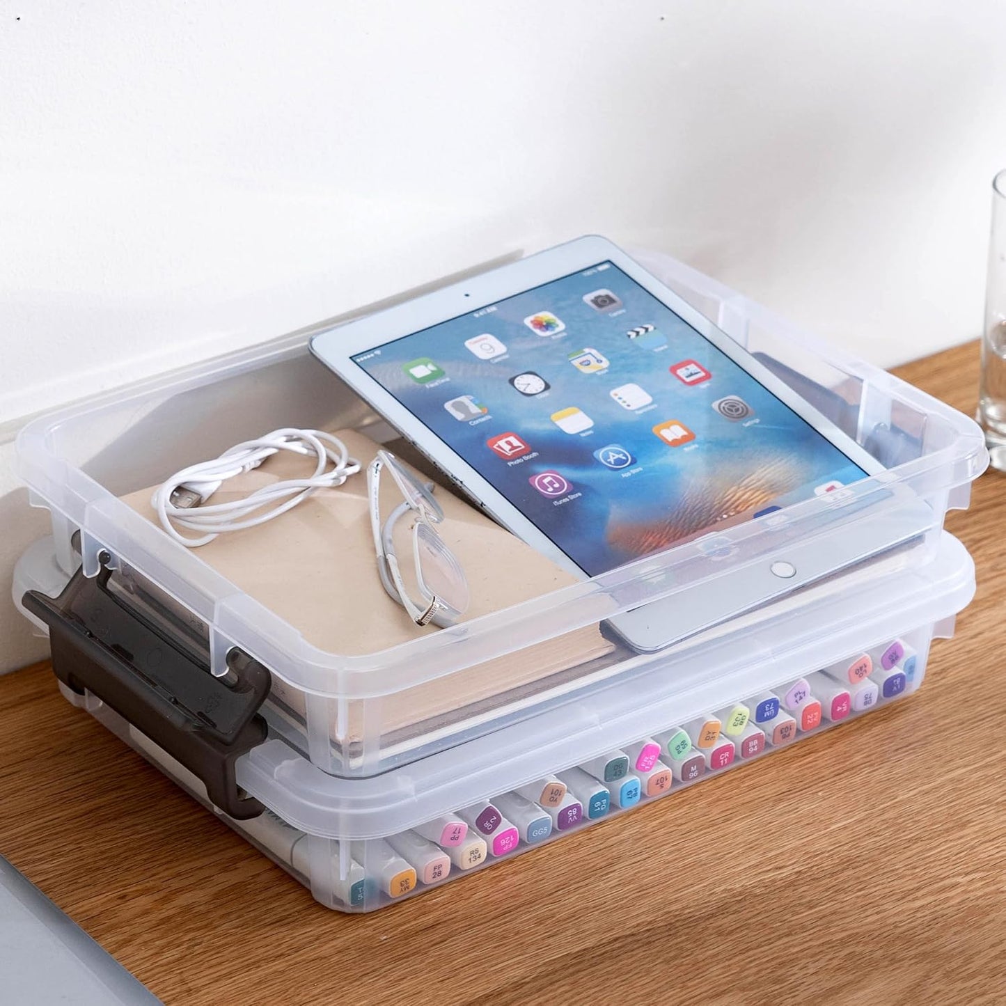 Citylife 6 PCS Clear Plastic Container Clip Box with Latching Lids, Stackable Document Paper Protectors Organizer Container for Office, Home, and School Supplies