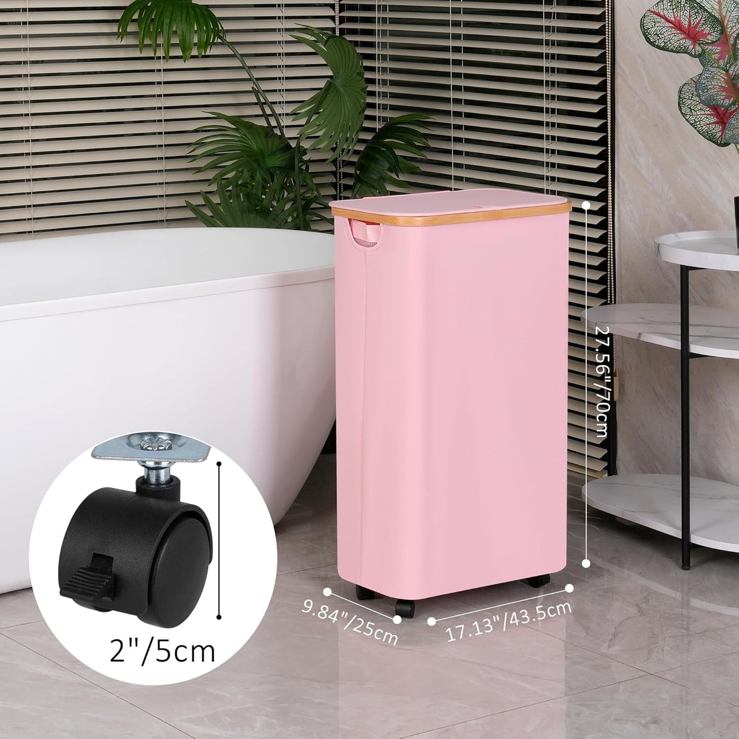 75L Laundry Basket with Wheels,Clothes Hamper for Laundry,Laundry Hamper with Lid and Inner Bag, for Laundry Room, Bedroom, Dormitory Storage,Pink