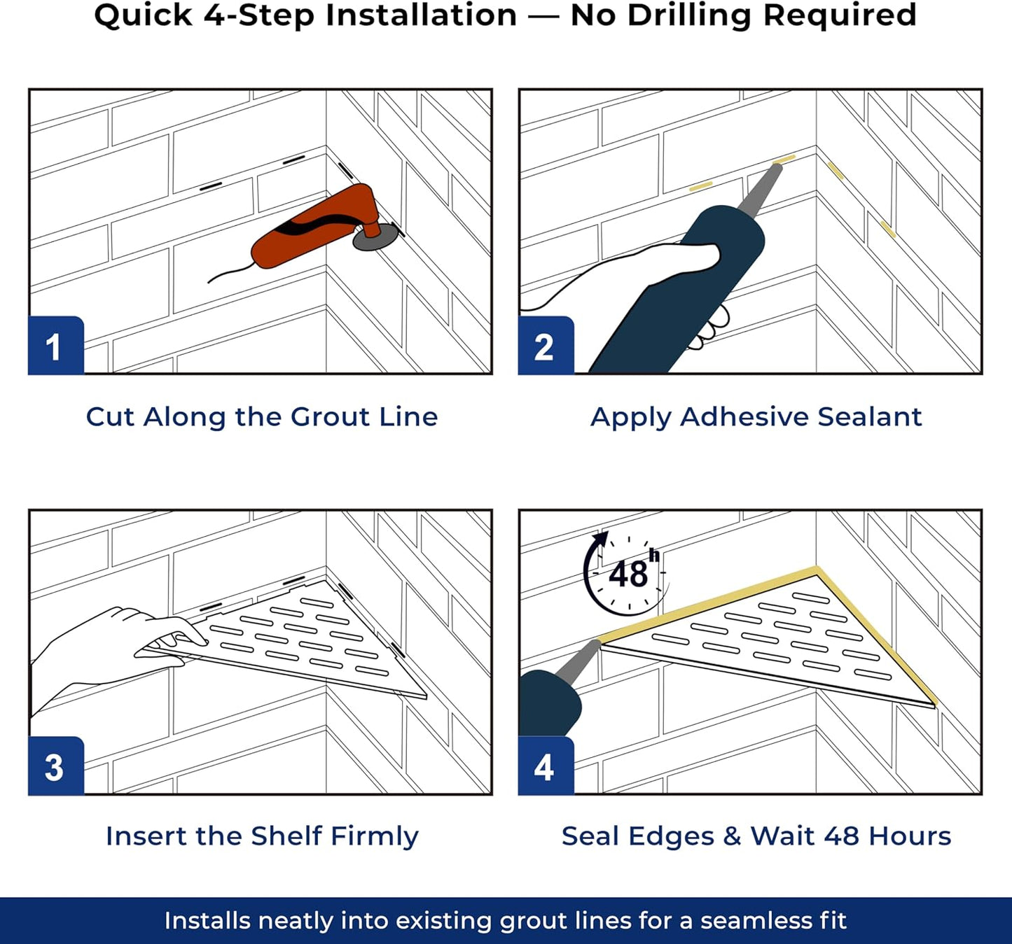 Corner Shower Caddy Shelf, Recessed Built-in Bathroom Storage for Tiled 90° Walls, Matte Black 304 Stainless Steel, Set of 2