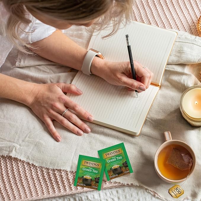 Twinings Pure Green Tea Individually Wrapped Bags, 50 Count (Pack of 6), Smooth Flavour, Enticing Aroma, Caffeinated, Enjoy Hot or Iced, 300 Teabags