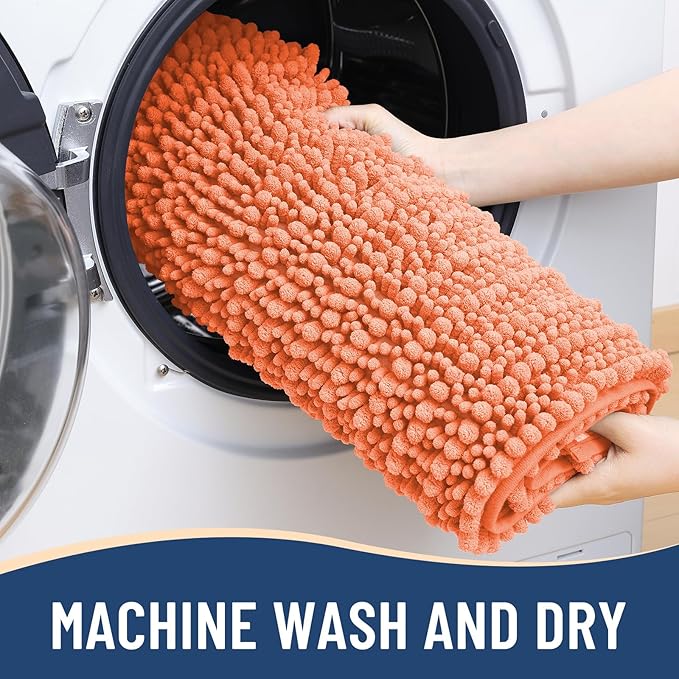 Arotive Luxury Chenille Bathroom Rug Mat, Extra Soft Thick Absorbent Shaggy Bath Rugs, Non-Slip Machine Wash Dry, Plush Bath Mats for Bathroom, Shower and Tub, 70x24, Coral