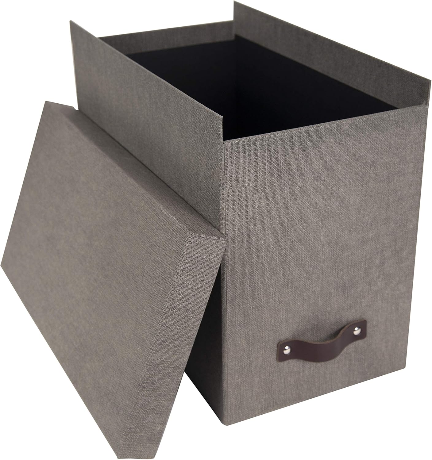 Bigso John Desktop File Box - Storage Solution and Document Organizer for Important Paperwork - Durable Hanging File Box with a Lid and Leather Handle - 7.4 in x 13 in x 10.4 in - Grey