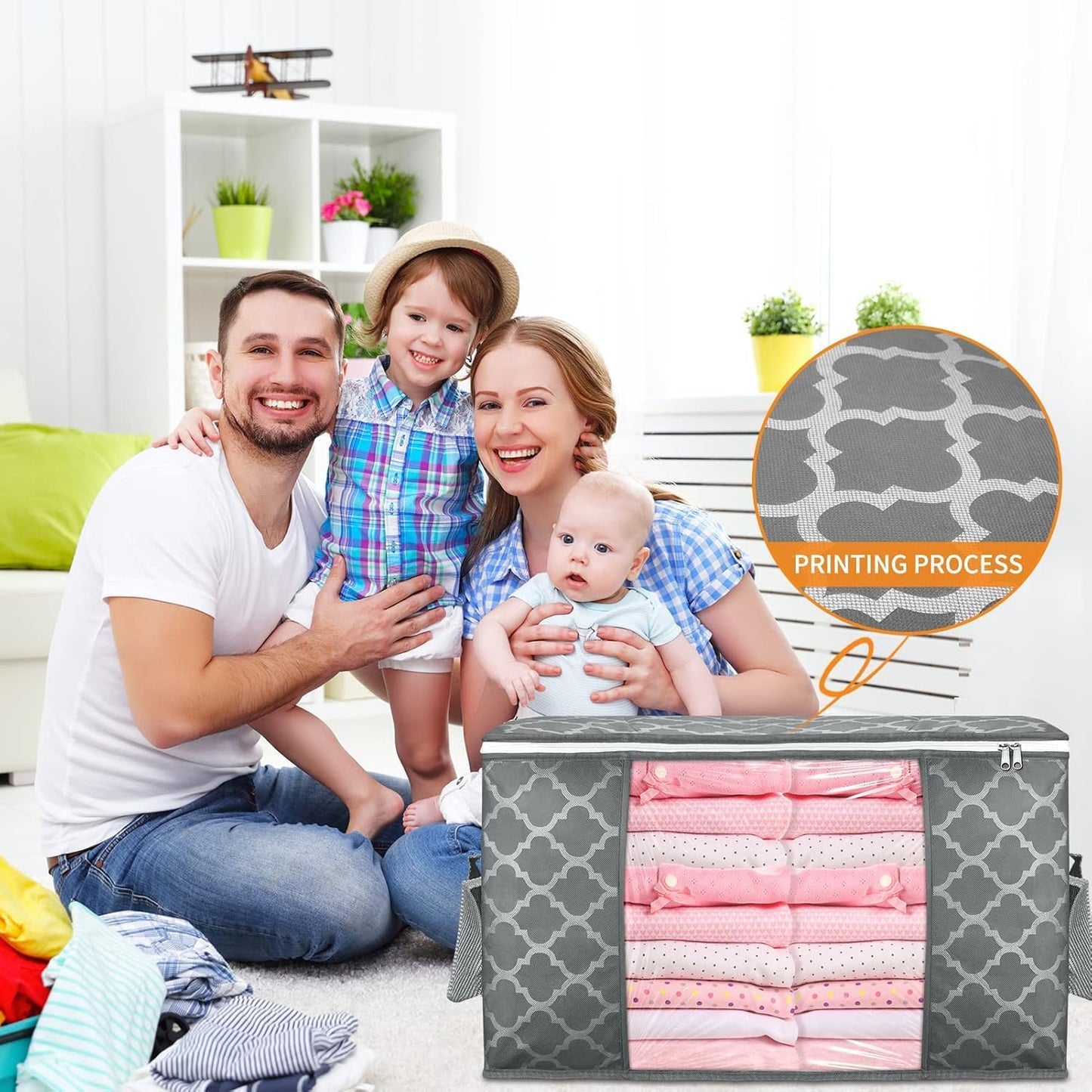 3 Pack Large Storage Bag Clothes Storage Organizer with Durable Handles for Closet Storage, Comforter, Blankets, Bedding and Toys 90 L