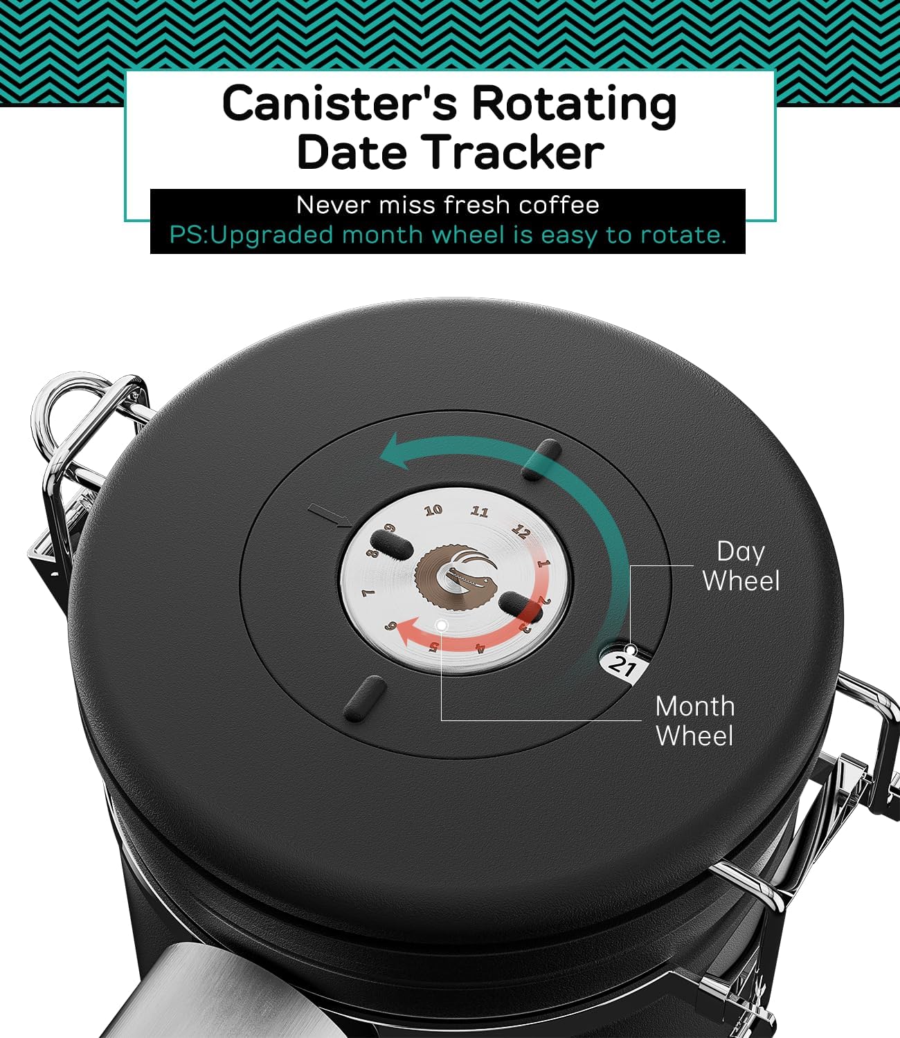 Coffee Gator Coffee Canister, 11oz Airtight Stainless Steel Kitchen Food Storage Container with Date Tracker, CO2-Release Valve and Scoop for Sugar, Beans, Tea, Sugar, Cereal, Cookies Jars - Black