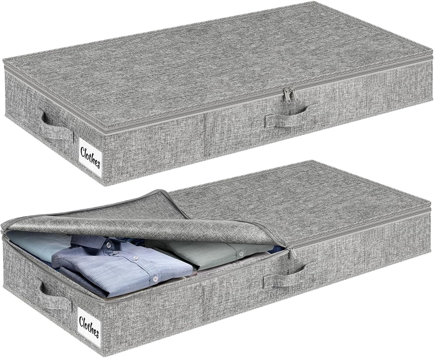 Under Bed Storage Container Bins 2 Pack, 4 Inch Thin Low Profile Underbed Clothes Storage Organizer for Dorm & Home, Use for Blanket and Toy Storage Box W/ Sturdy Bottom/Sides, Foldable Thick Fabric