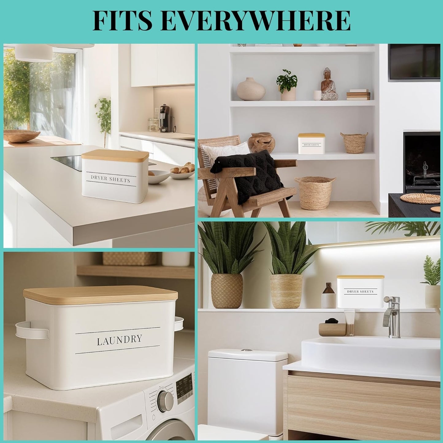 Metal Dryer Sheets Holder with Lid – Set of 2 Storage Bins for Laundry Room Organization & Home Decor – Classic White Metal Laundry Storage Containers with Lids - Sheet Organizers and Storage