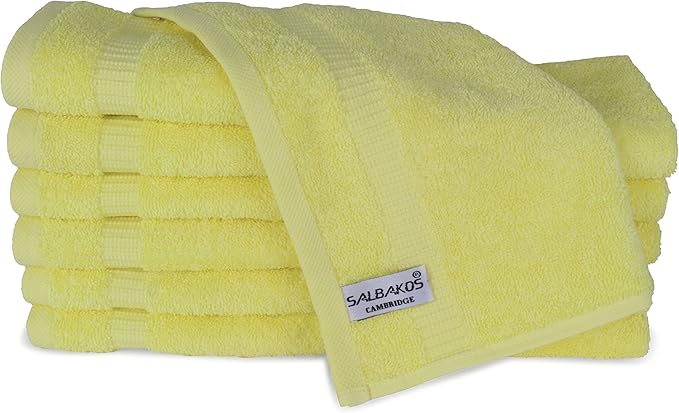 SALBAKOS 100% Turkish Cotton Washcloth Set of 12 13x13 inch | Heirloom Quality | Hotel & Spa Collection | Ultra Soft, Super Absorbent, Washcloth Towels | Made in Turkey (Yellow, 12 Washcloths)