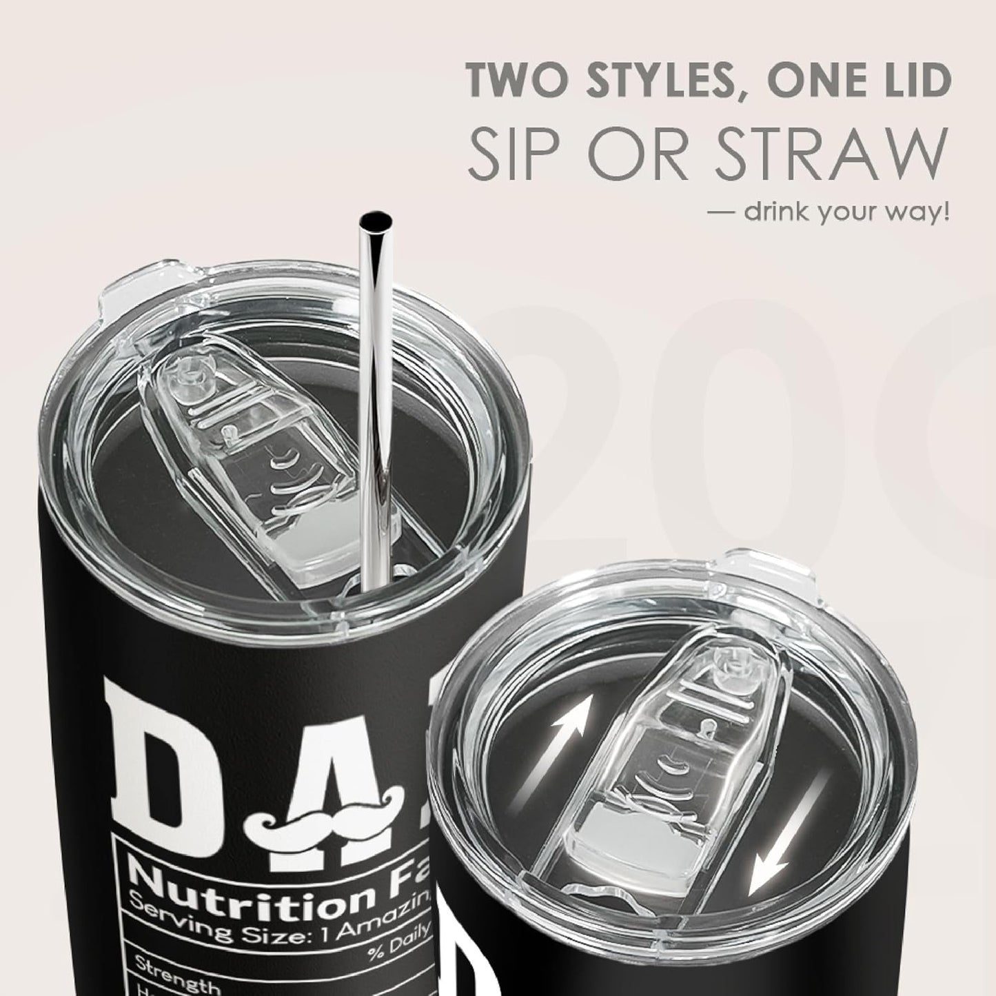 SANDJEST Tumbler Gifts for Dad from Daughter, Son - Dad Nutrition Facts 20oz Stainless Steel Insulated Coffee Travel Mug Christmas, Birthday, Father's Day Gift