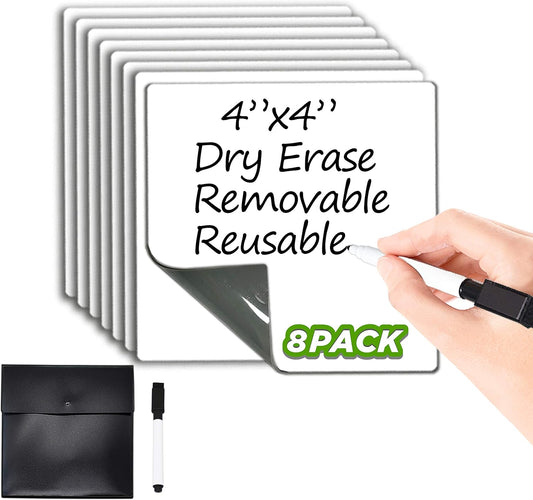 Dry Erase Sticky Notes. Reusable Whiteboard Stickers 4"x4" - 8 Pack. Suitable for All Smooth Surface. Great for Labels, Lists, Reminders and Decals. No Paper Post Notes Again, Its Washable, Removable