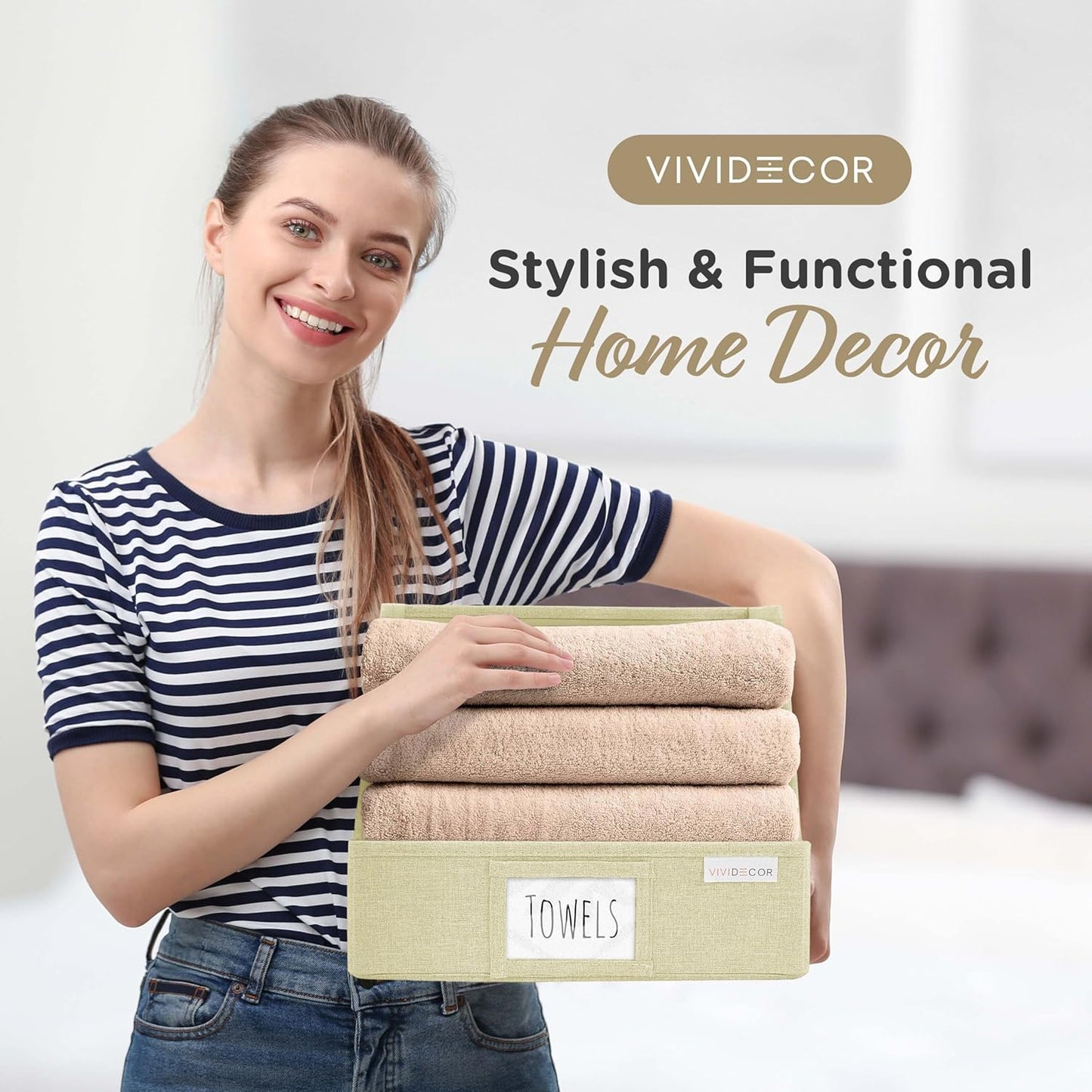 Trapezoid Closet Bins for Shelves – 12x12x10 Fabric Storage Baskets, Collapsible Organizer Boxes for Linen, Baby Clothes, Seasonal Storage – Light Beige, 3 Pack