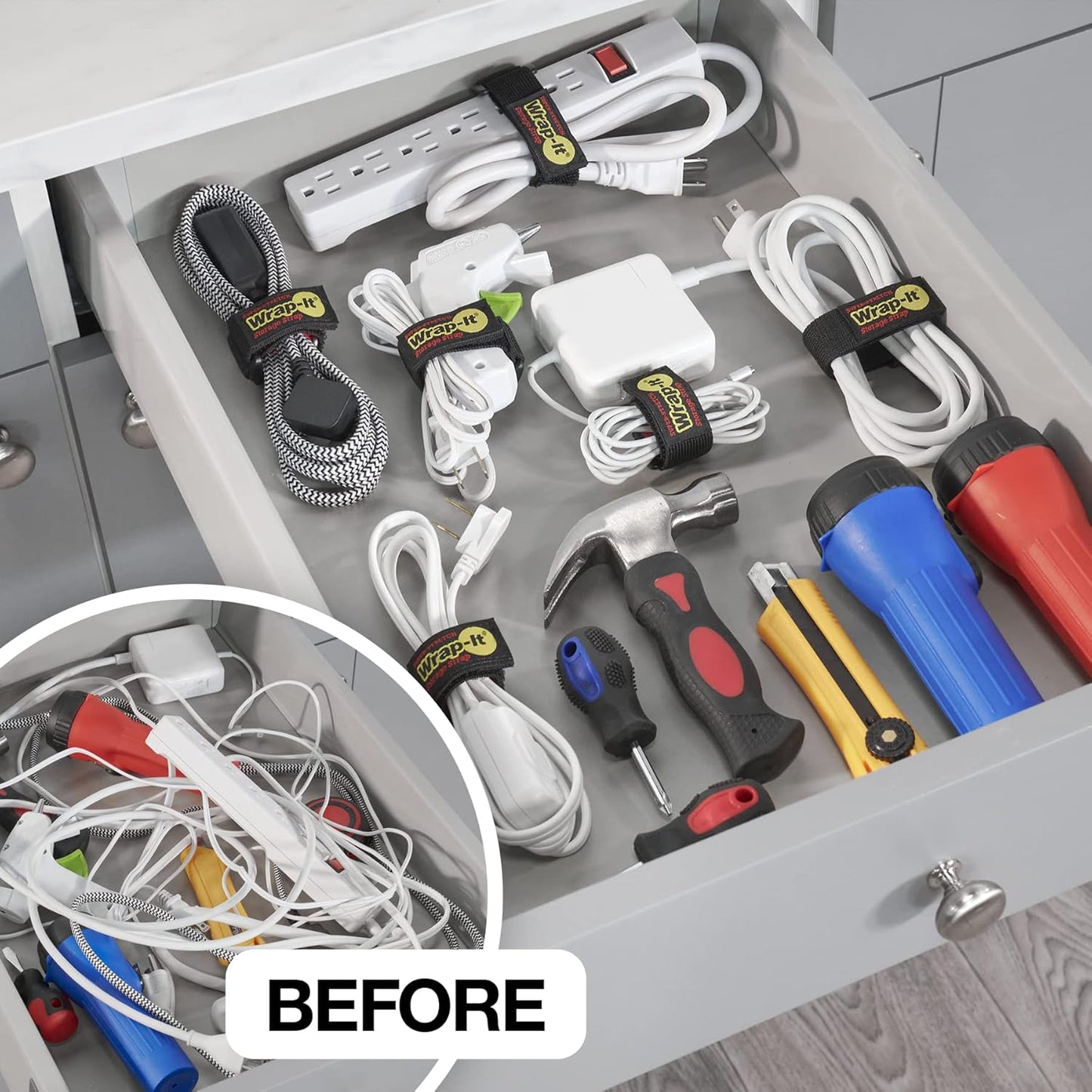 Super-Stretch Wrap-It Storage Straps, 6" (12 Pack) - Elastic Hook and Loop Cinch Straps - Extension Cord Organizer, Hose Strap, Cable Straps, Tool Strap, Cord Wrap, Cord Keeper and Cable Storage