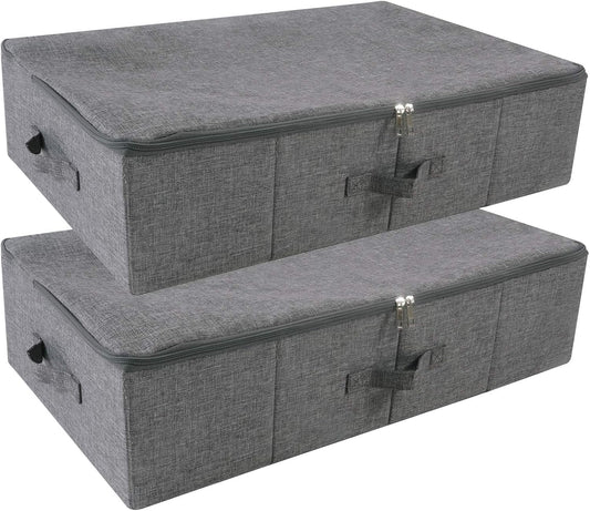 iwill CREATE PRO Pack of 2, Rigid Underbed Storage Boxes with Zip Lid for Clothes, Bedding Sheets, Blankets Organiser, Black Gray