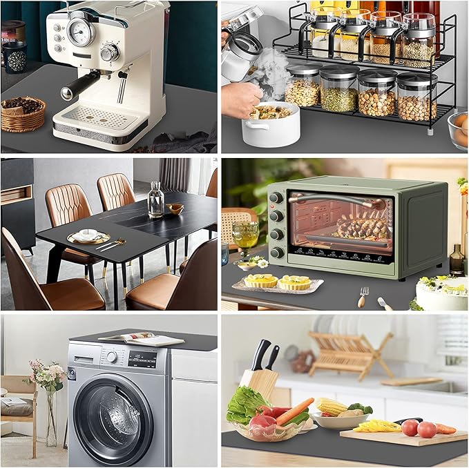 Ewen 27.6x19.5in 2mm Silicone Mats for Kitchen Counter, Thick Heat Resistant Silicone Baking Mat Placemat, Large Glass Top Stove Cover Countertop Protector Pad for Pastry Air Fryer Coffee Maker Art