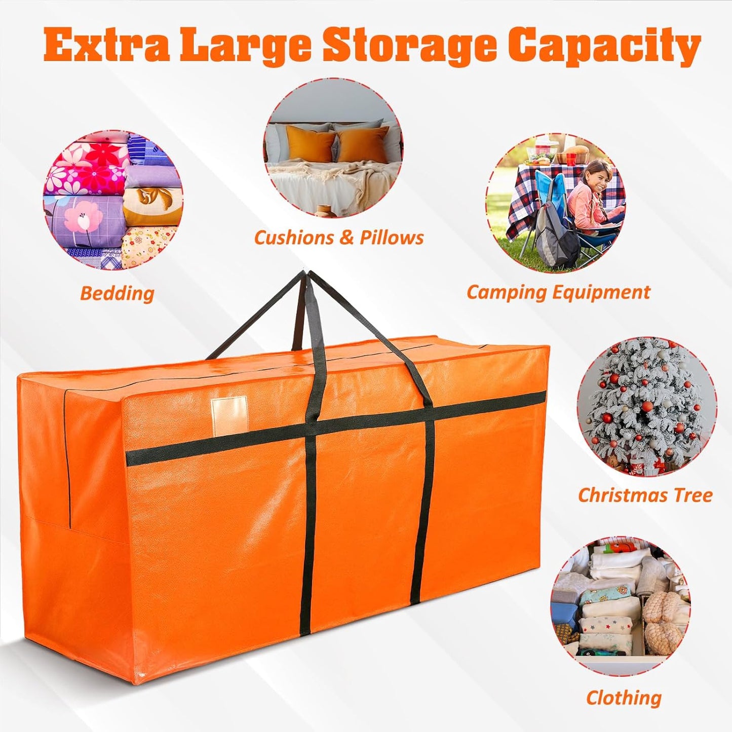 4 Pcs 176 Gallon Large Moving Bags with Zipper and Handles Foldable Storage Duffle Bags Heavy Duty Extra Large Totes for College Dorm Travel Clothes Blankets Bedding Moving (Orange)