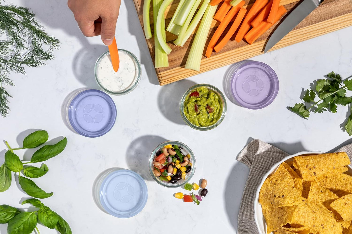 Ello Color Lock 3-Pack 4oz Reusable Glass Condiment Containers with Screw-on Leak-Proof Lid, Perfect for Salad Dressing Sauce Dips, Lunchbox Picnic, BPA-Free, Purple Rain