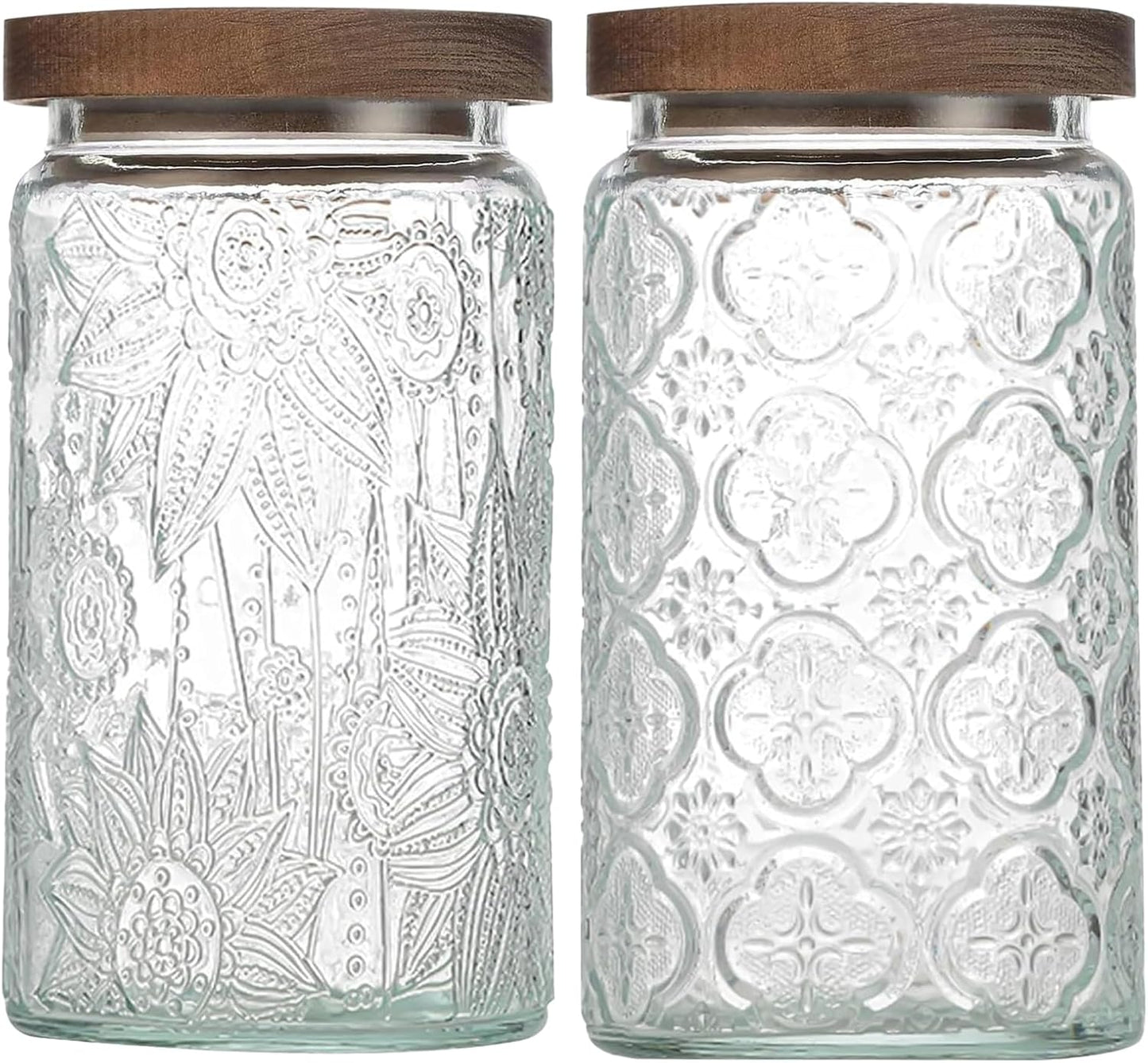 34 OZ Airtight Glass Storage Jar with Bamboo Lid - Vintage Glass Jar Vintage Food Containers Canisters Set for Kitchen Counter & Pantry - Ideal for Sugar, Flour, Coffee, Tea, Candy, Oats -2 Pack