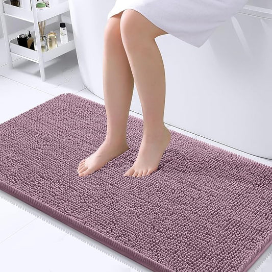 OLANLY Bathroom Rugs 44x24, Extra Soft Absorbent Chenille Bath Rugs, Rubber Backing Quick Dry, Machine Washable Bath Mats for Bathroom Floor, Tub and Shower, Home Decor Accessories, Deep Plum