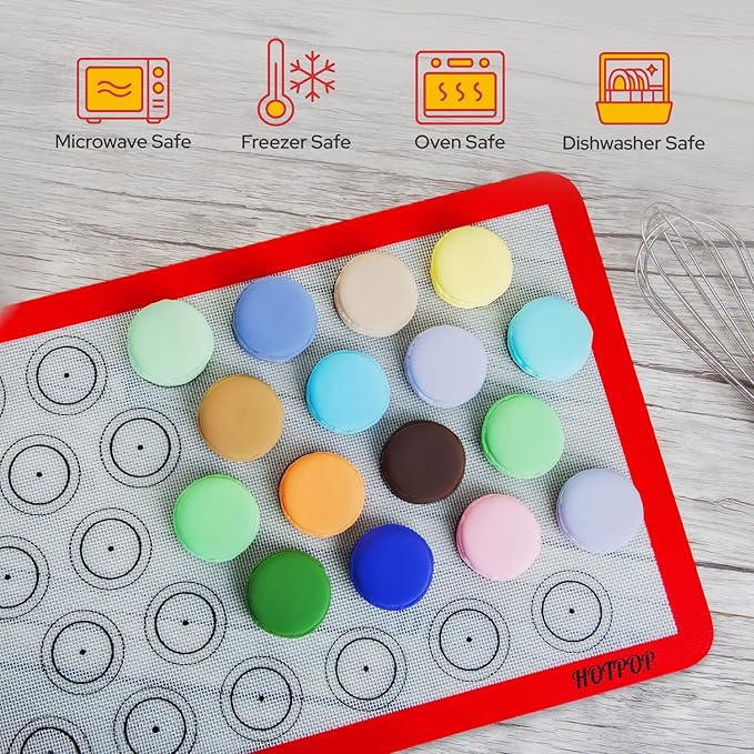 HOTPOP Silicone Baking Mats 0.75mm, Non-Stick Macaron Silicone Baking Mats - Silicone Sheet for Bake Pans and Rolling with Outlines for Pastries (3 HALF SIZE)