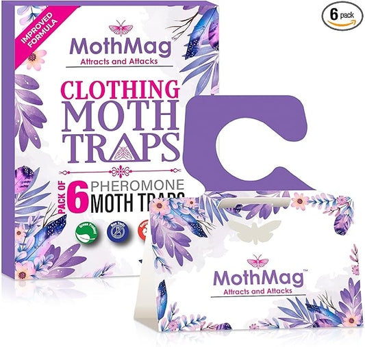 MothMag Clothes & Closet Moth Trap – Pheromone Lure for Fabrics, Carpets, Wardrobes – Mothballs Alternative, Indoor Insect Control