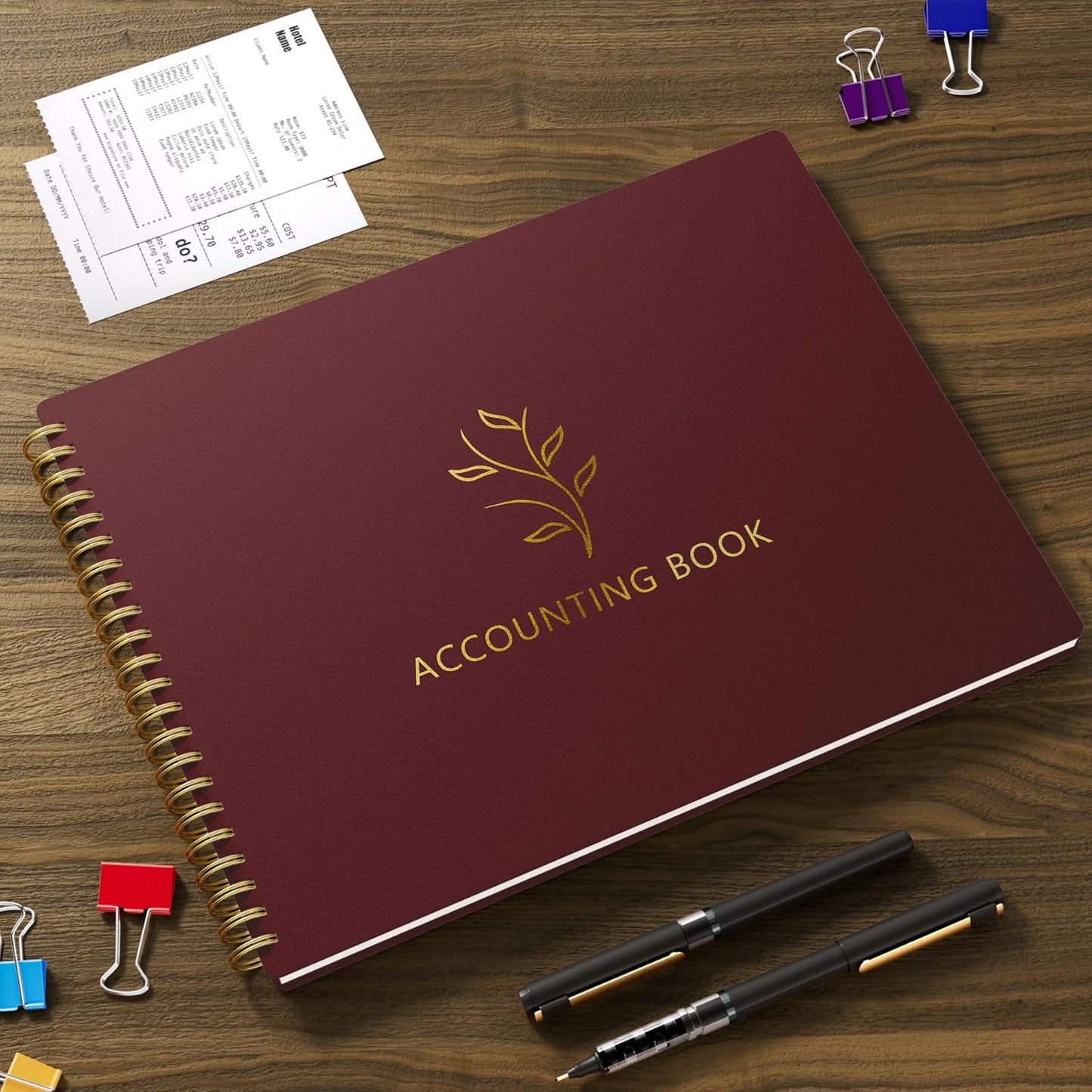 Accounting Ledger Book for Small Business Bookkeeping & Personal Use, Horizontal Expense Tracker Notebook for Family Budget, Bookkeeping Record Book Money Expense Income Log Journal, Wine Red