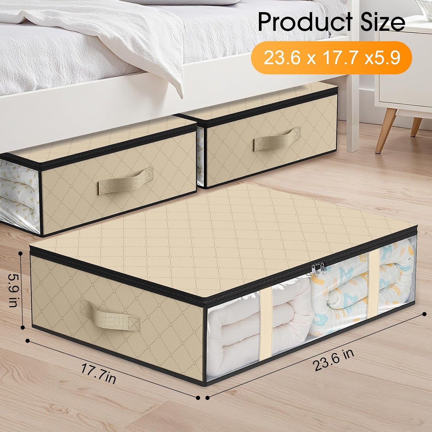 StorageRight Under Bed Storage Bins, 8-Pack 40L Foldable Fabric Storage Bags with Transparent Window, Breathable Organizer for Clothes/Blanket/Comforter/Quilts,Beige