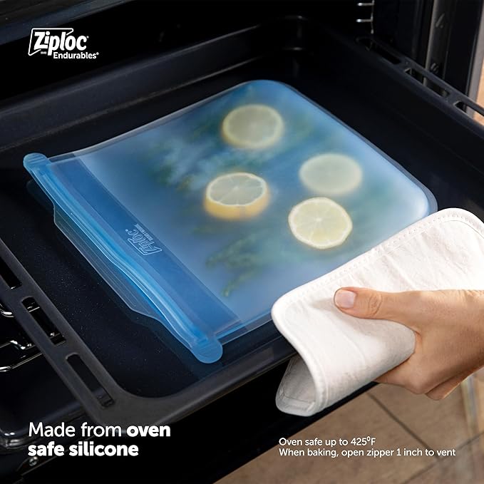 Ziploc Endurables Small, Medium, and Large Pouch, Reusable Silicone Bags and Food Storage Meal Prep Containers for Freezer, Oven, and Microwave, Dishwasher Safe