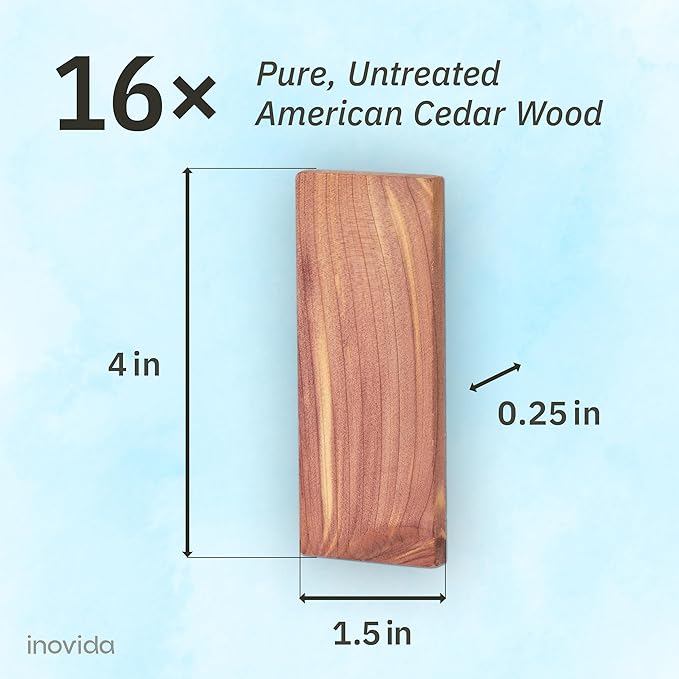 16 American Cedar Wood Blocks – Stop Clothes Damage - Wardrobe Freshener – Premium American Cedarwood Flowers for Fresh Scent in Drawers and Closets - Inovida