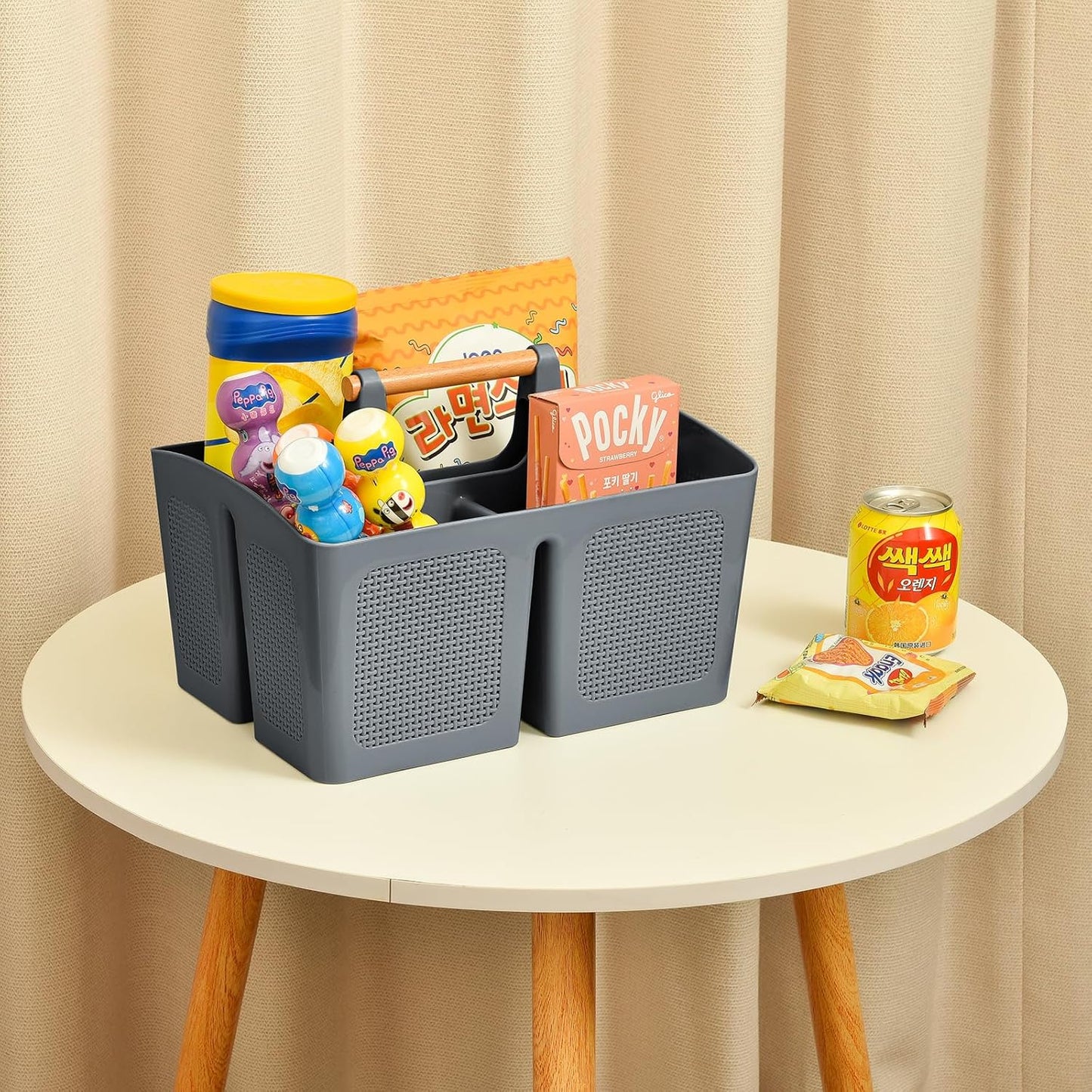 ALINK Portable Shower Caddy Basket with Compartments, Plastic Divided Cleaning Caddy Organizer Storage Tote with Handle for Bathroom, College, Dorm Room Essentials, Dark Gray