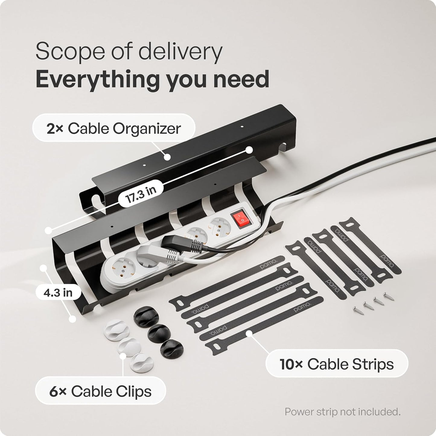 PAMO Cable Management Under Desk for Easy mounting Under-Table I Set of 2 - with 10X Cable Ties I Desk Organizer for Office/Home Office Table Thoughtful Cable Tray Holder