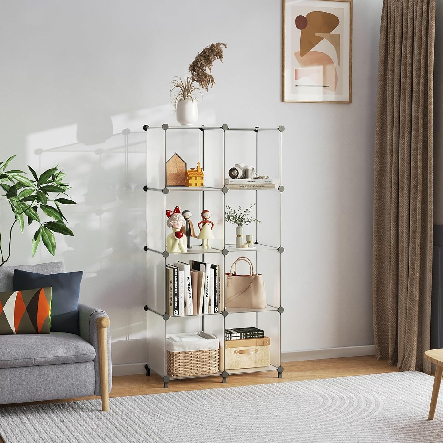 AWTATOS 8 Cube Storage Organizer, Closet Organizer Storage Shelf, Bookcase Bookshelf, DIY Stackable Storage Cubes Shelves for Closet, Bedroom, Home, Office, Translucent