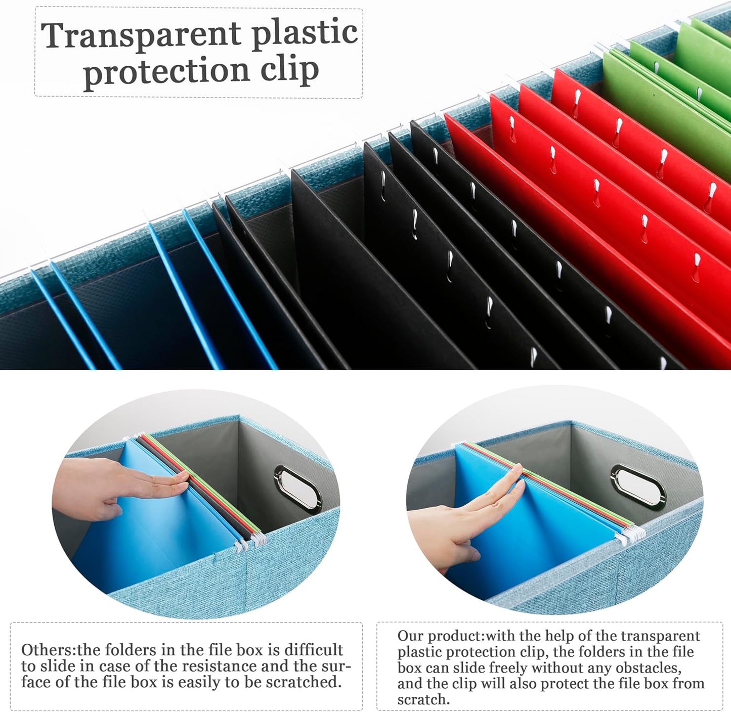 Oterri File Organizer Box with Lid, Portable Hanging File Box for Letter/Legal File Folder Storage, Office/Decor/Home, 1 Pack, Light-blue