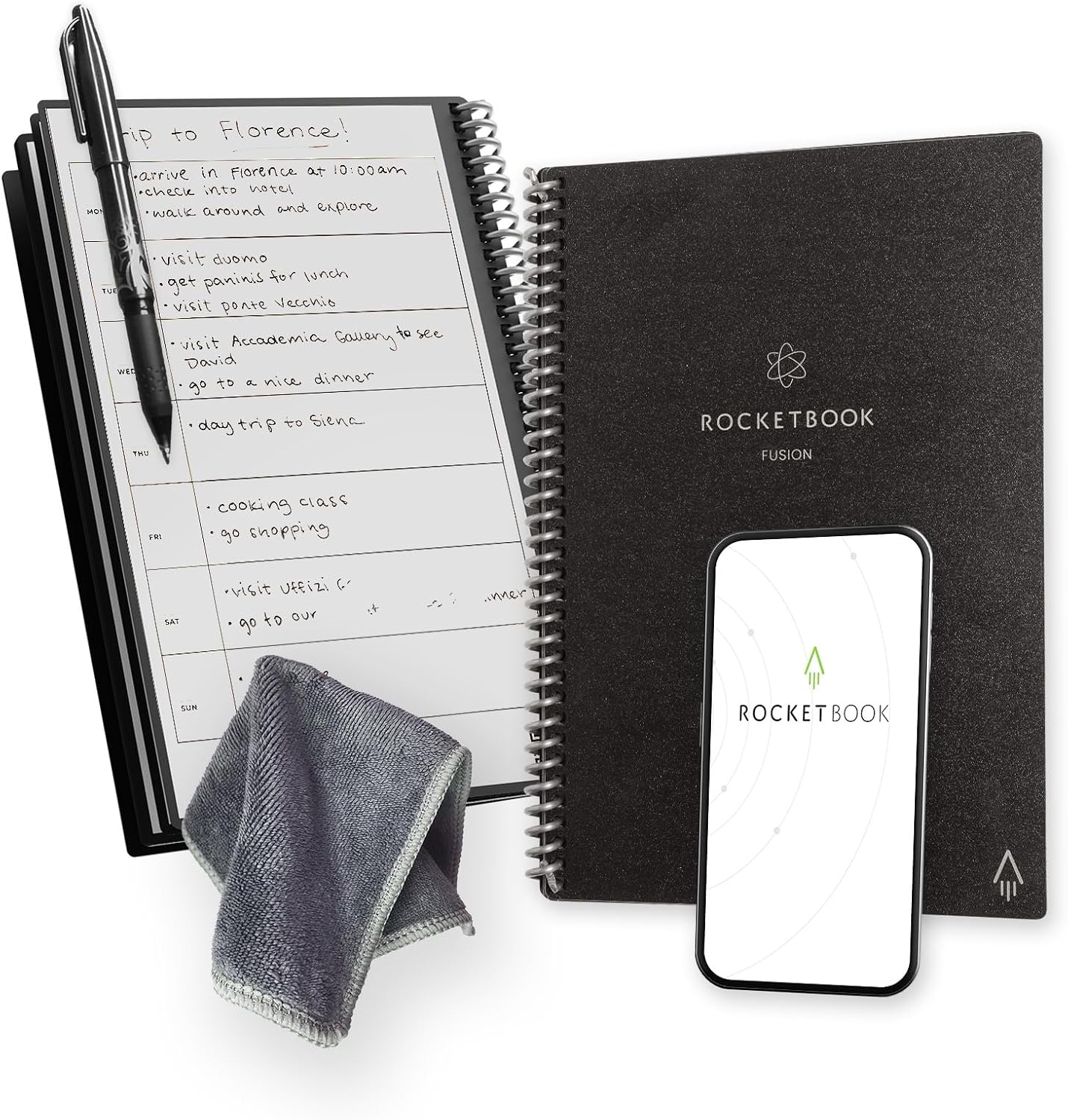 Rocketbook Fusion Hybrid Reusable Planner and Notebook in One, Additional Blank Pages, Goal and Project Tracker, Undated Planner, Executive Size 6x8.8, Black (Pack of 1)