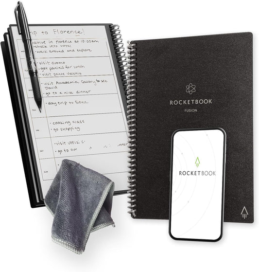 Rocketbook Fusion Hybrid Reusable Planner and Notebook in One, Additional Blank Pages, Goal and Project Tracker, Undated Planner, Executive Size 6x8.8, Black (Pack of 1)