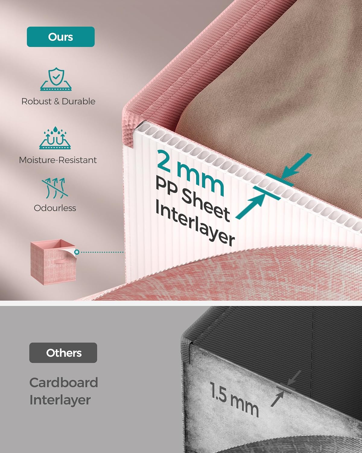 SONGMICS Storage Cubes, 10.2 x 10.2 x 11 Inches Non-Woven Fabric Bins with Double Handles, Set of 8, Closet Organizers for Shelves, Foldable, for Clothes, Jelly Pink UROB826R01