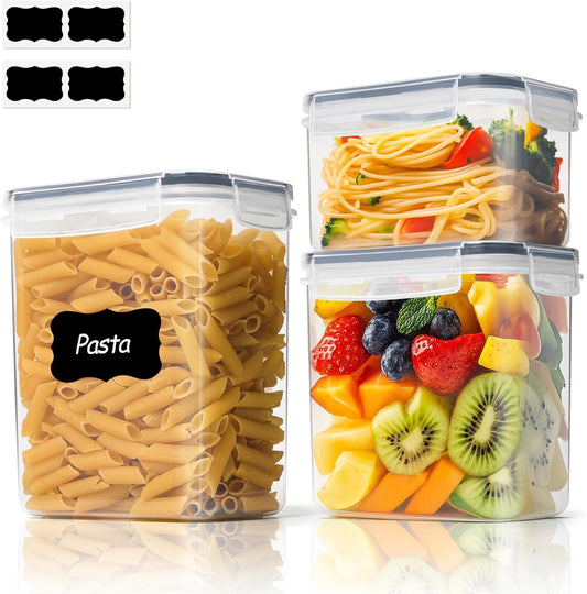 ComSaf Food Storage Containers with Lids Set of 3 (2L/2.1Qt) (1.4L/1.5Qt) (0.8L/0.8Qt), Airtight Food Storage Container, Plastic Canister Sets for Kitchen, Pantry Organizer for Sugar, Cereal and Snack