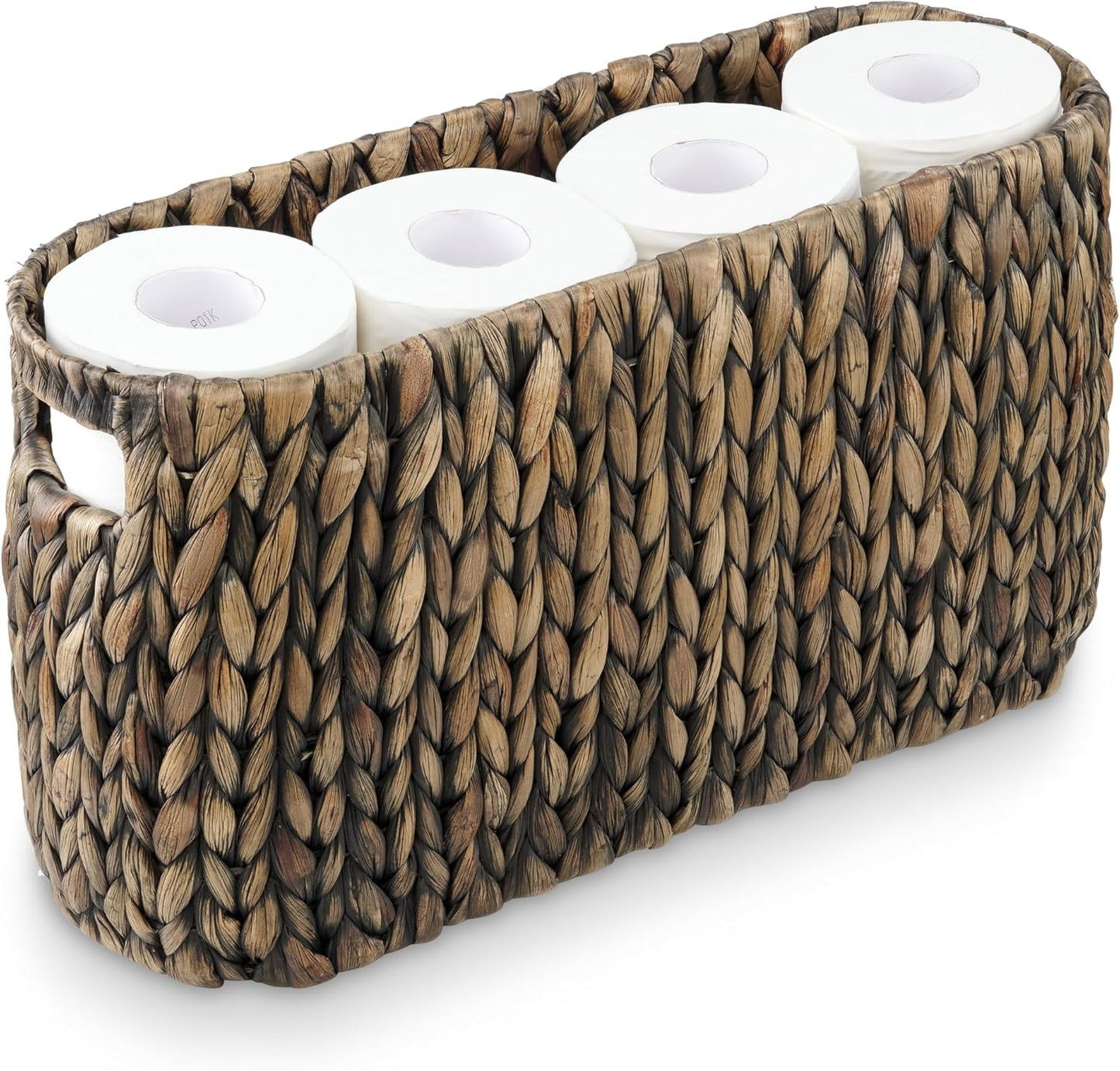 Toilet Paper Storage Basket, Toilet Paper Holder with Storage for Up to 8 Rolls, Coastal Bathroom Decor, Rattan Bathroom Accessories (Black Hyacinth, 6 Mega Rolls)