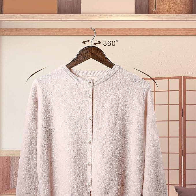 TOPIA HANGER Wooden Coat Hangers 30 Pack, Vintage Wood Suit Hangers with Non Slip Pants Bar, 360° Swivel Hook and Shoulder Notches for Camisole, Jacket, Pants, Smooth Finish Clothes Hangers - CT34A30