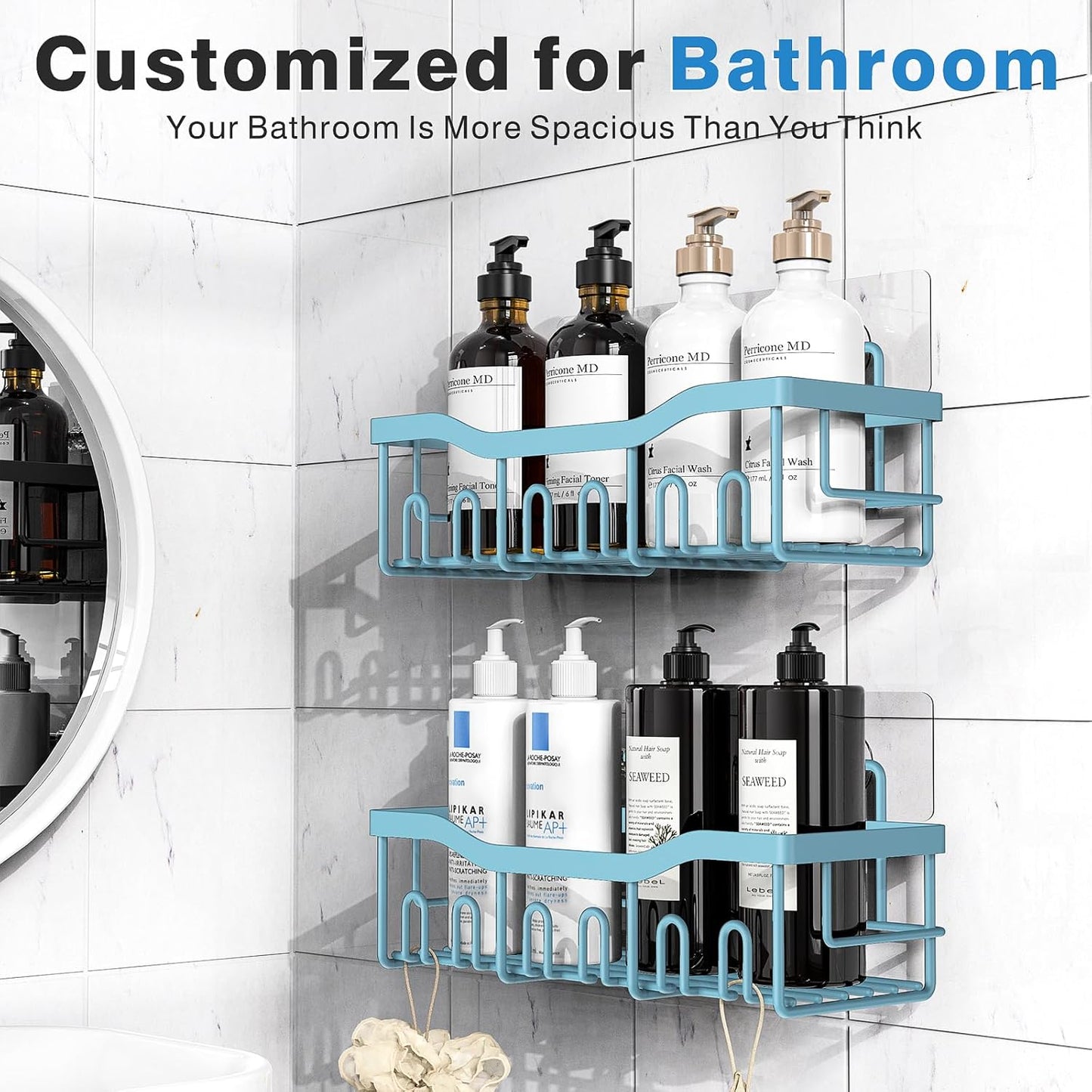 EUDELE Shower Caddy 2 Pack, Adhesive Shower Organizer for Home Decor & Kitchen Organizers, No Drilling, Rustproof Stainless Steel Bathroom Shelves