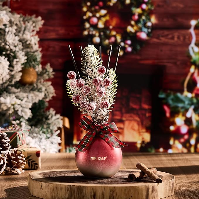 Airkeep Reed Diffuser Set, 5.07 oz(150ml) Apple Cinnamon Christmas Scented Diffuser with 8 Oil Diffuser Sticks,Home Fragrance Essential Oil Reed Diffuser for Home Room Bathroom Shelf Decor