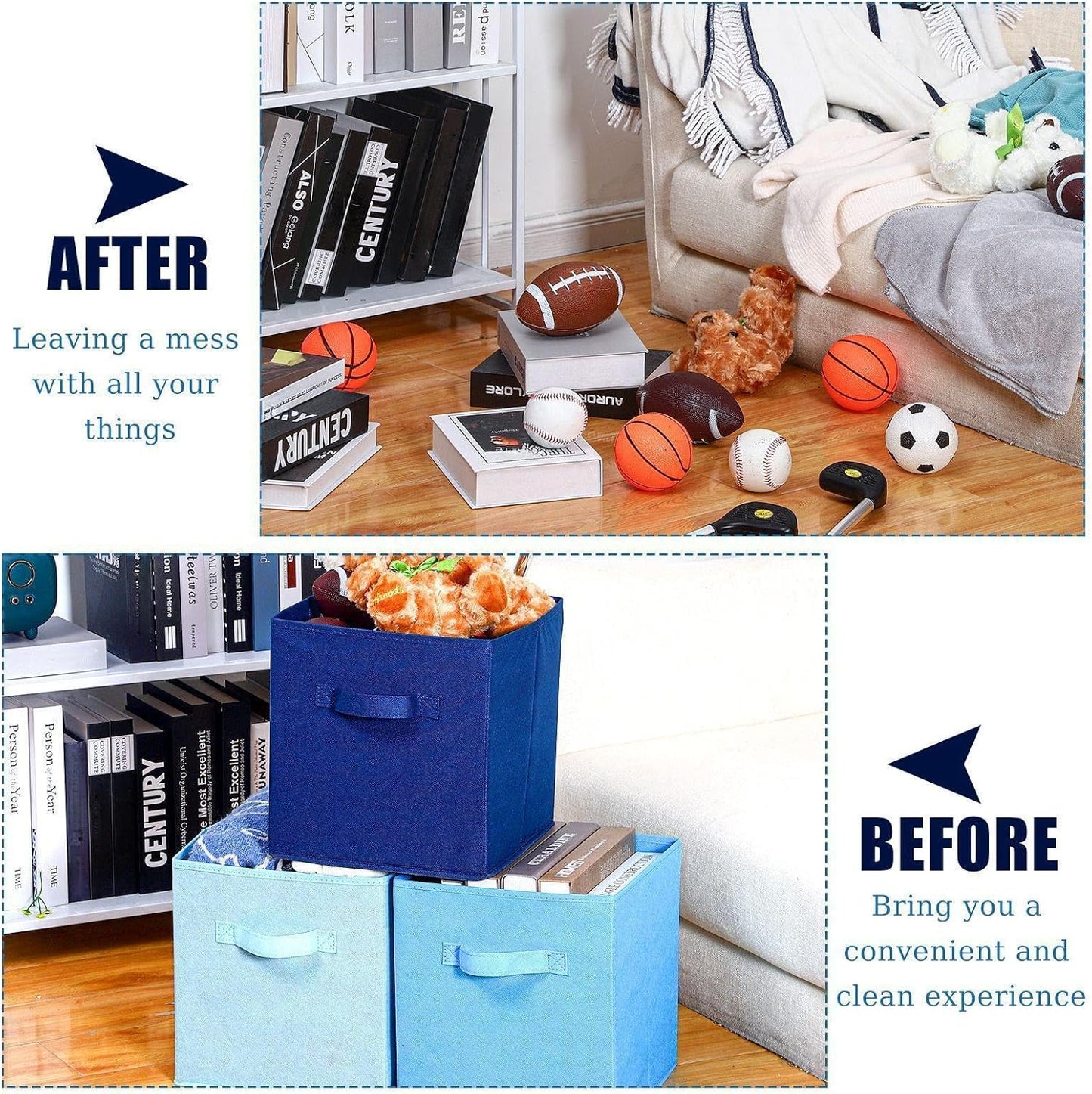 Karenhi 11 x 10. 5 x 10. 5 Blue Storage Cube, 6 Pack Fabric Cube Storage Bins Organizer Box, Collapsible Baskets with Handles Foldable Shelf for Cloth Toys Home Room Closet, Pack of 6