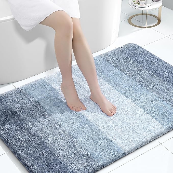 OLANLY Bathroom Rugs Mat 44x32, Extra Soft Absorbent Microfiber Bath Rugs, Rubber Backing, Quick Dry, Machine Washable Bath Mats for Bathroom Floor, Tub and Shower, Home Decor Accessories, Blue