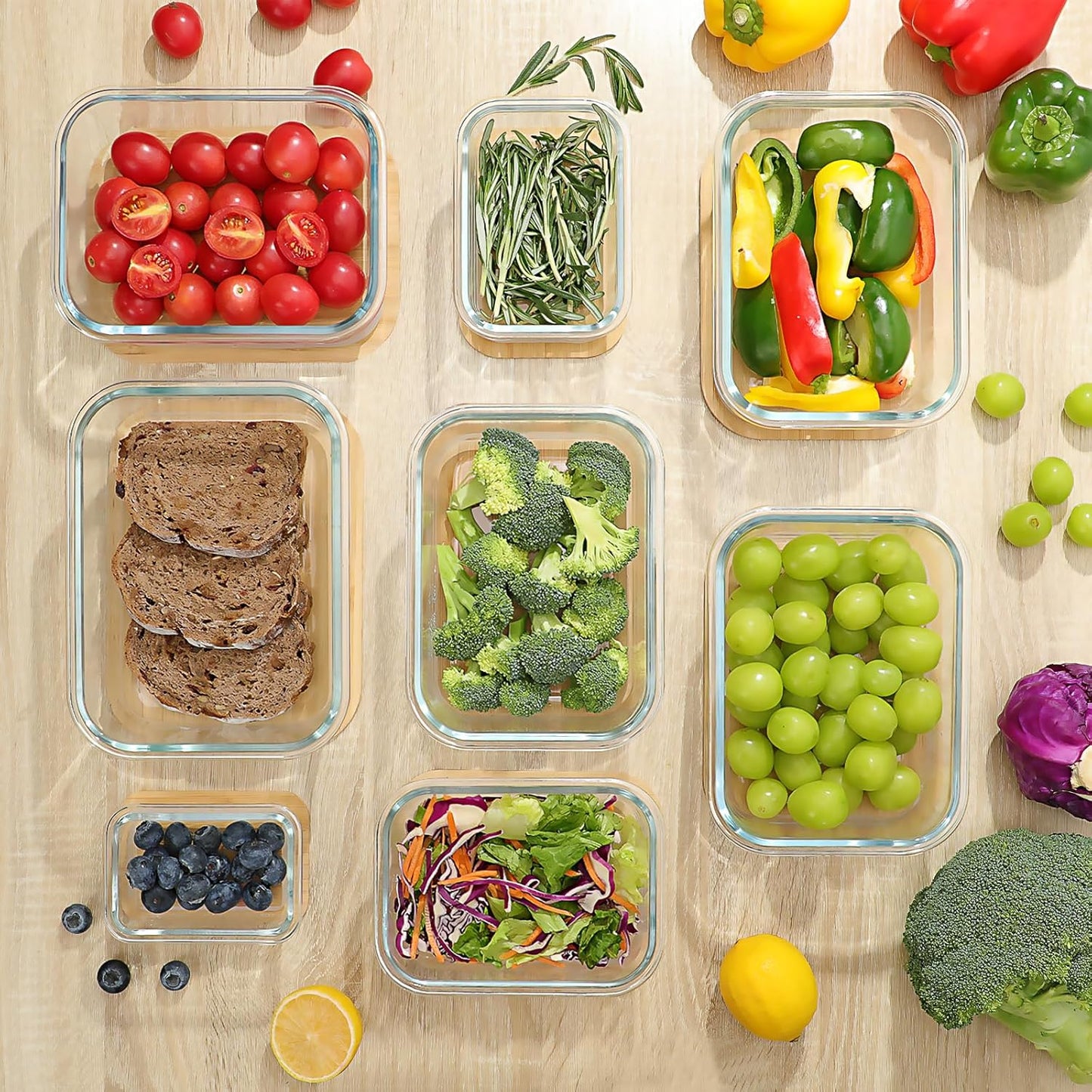 Urban Green Glass Containers with Bamboo Lids, Meal Prep Glass Food storage Container Set, 5 Pack, Pantry & Kitchen Organizer, Microwave, Oven, Freezer Safe