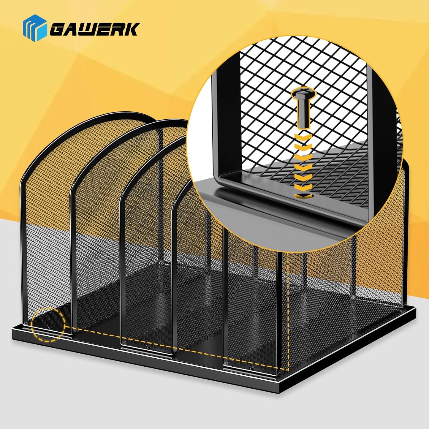 Large Size Desk File Organizer, Metal Mesh Vertical Desktop File Holder, 5-Section file organizer for Desk Home Office (1 Pack), Black