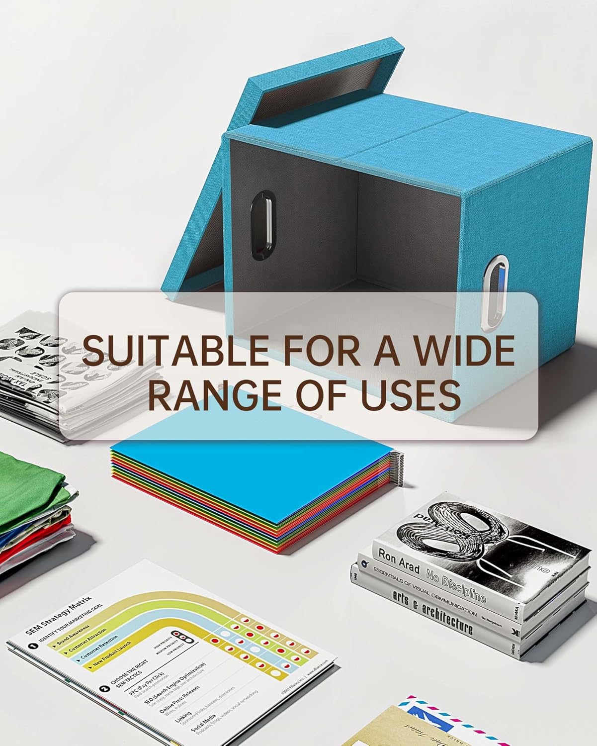 2 Pack File Storage Organizer, Document Organizer, Portable File Box with Lid, Fit for Letter/Legal File Folder Storage,Calamine Blue+Cobalt Green,Box only