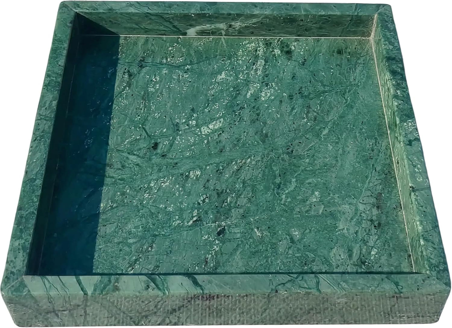 8x8 Natural Marble Vanity Tray: Polished Luxury Square Organizer for Bathroom Kitchen Dresser Makeup Jewelry Coffee Table Home Decor, Dark Green