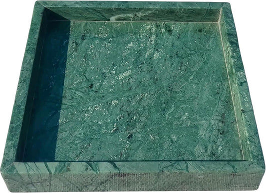 8x8 Natural Marble Vanity Tray: Polished Luxury Square Organizer for Bathroom Kitchen Dresser Makeup Jewelry Coffee Table Home Decor, Dark Green