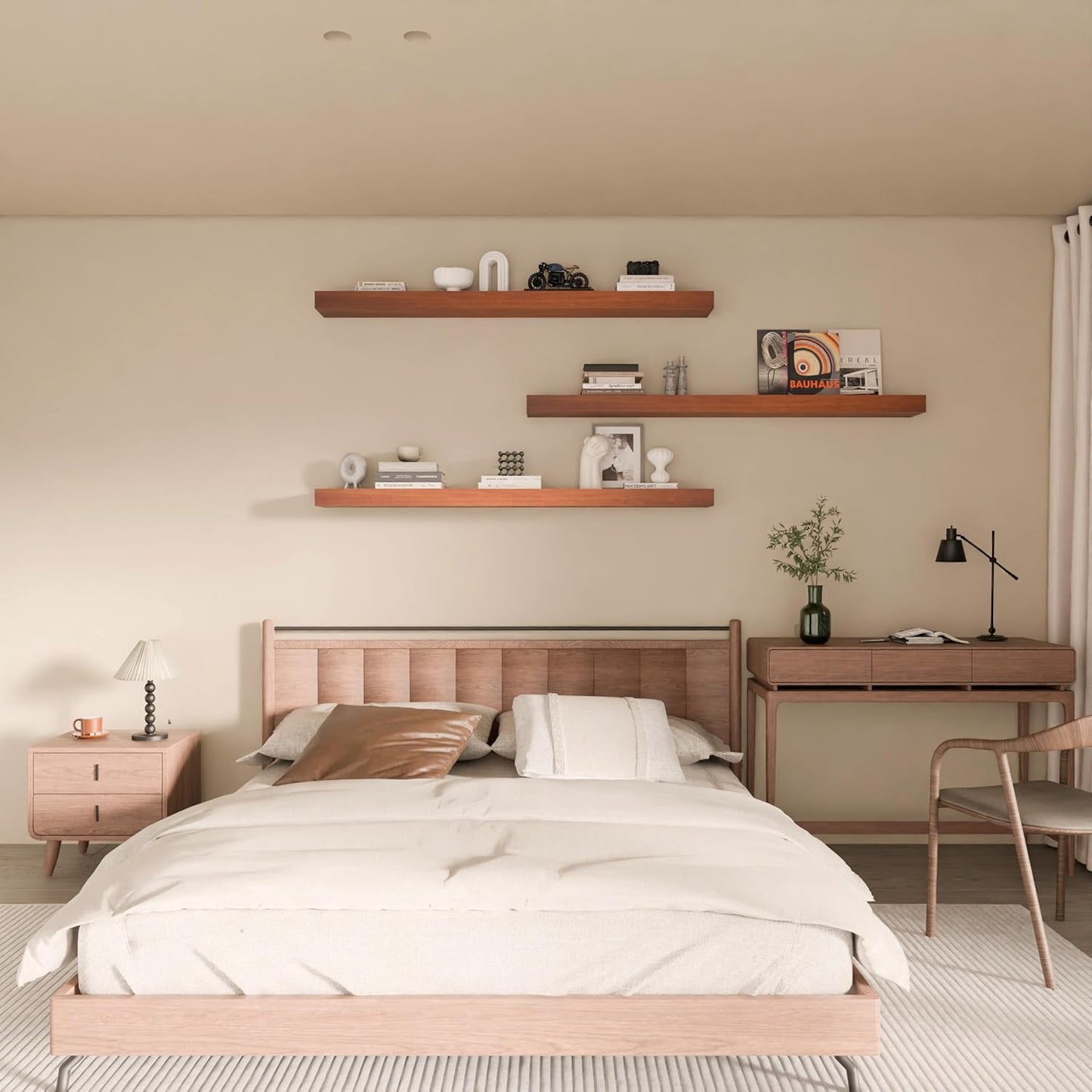 Floating Shelves for Wall, 48 Inch Extra Long Brown Wall Shelves, Set of 3, Hanging Invisible Brackets Floating Shelves for Living Room,Bedroom,and Kitchen