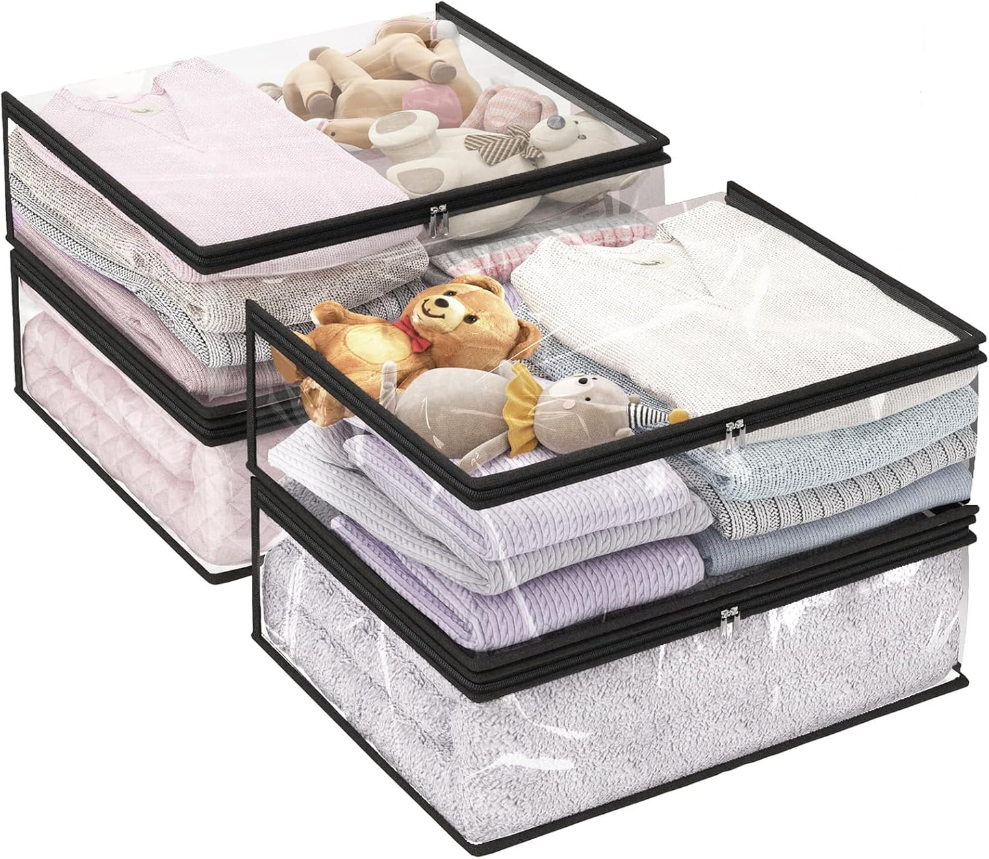 Fixwal 4pcs Clear Storage Bags for Clothes with Zipper, 35L/9.5Gal Small Plastic Closet Organizers for Blankets Sweaters Bed Sheets Comforters Toys