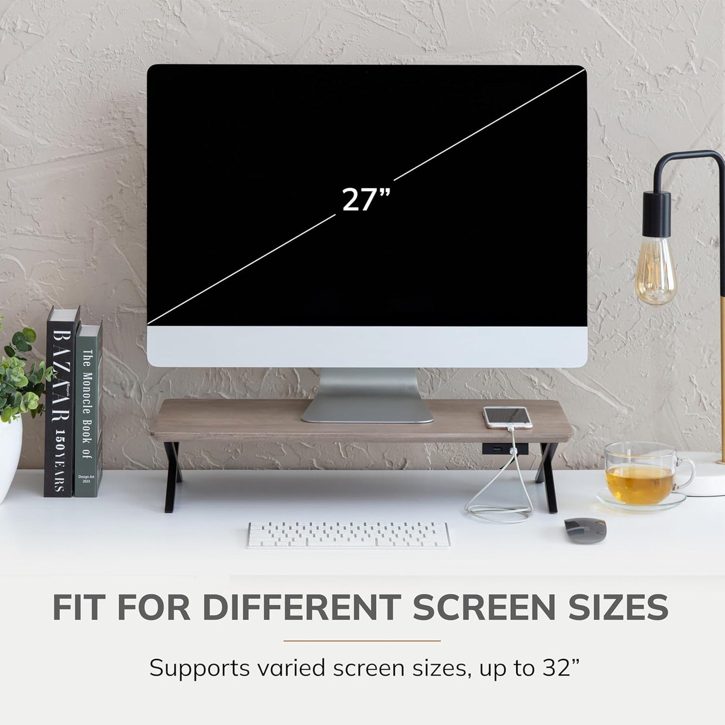 Anji Mountain Monitor Stand - Desktop Organizer & Laptop Riser, Ergonomic Monitor Riser, Space-Saving Monitor Stand for Desk, Durable Construction, Easy Assembly, Ideal for Home & Office,Biscotti